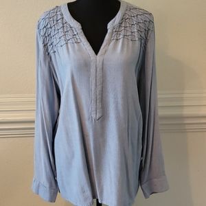 Navy and white striped blouse